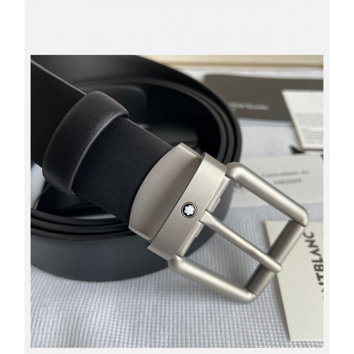 Ремень Montblanc черный кожаный матовая пряжка | MB129453 Ремень Montblanc черный кожаный матовая пряжка | MB129453